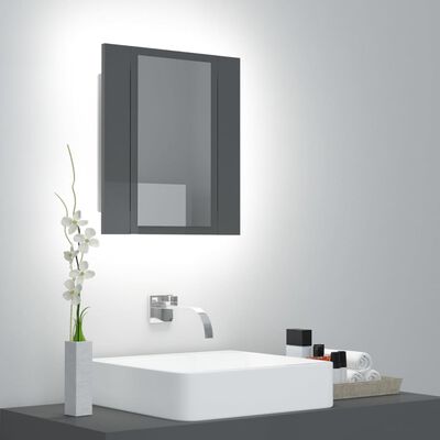 vidaXL Szafka łazienkowa z lustrem i LED, połysk, szara, 40x12x45 cm