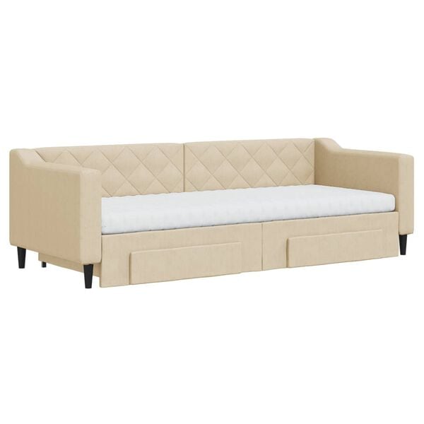 vidaXL Sofa rozsuwana z szufladami, kremowa, 80x200 cm, tkanina