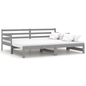 vidaXL Ł&oacute;żko wysuwane, szare, lite drewno sosnowe, 2x(90x200) cm