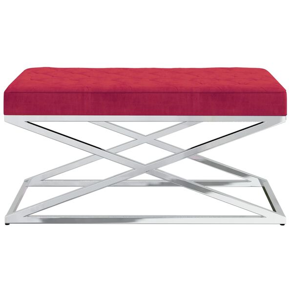vidaXL Ławka, czerwień winna, aksamit i stal nierdzewna
