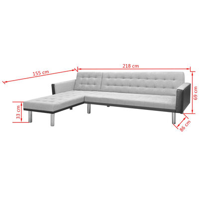 vidaXL Sofa narożna z tkaniny, 218x155x69 cm szaro-czarna