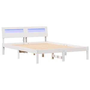 vidaXL Ramka ł&oacute;żka Z zagł&oacute;wkiem Biały 135 x 190 cm Lite drewno sosnowe