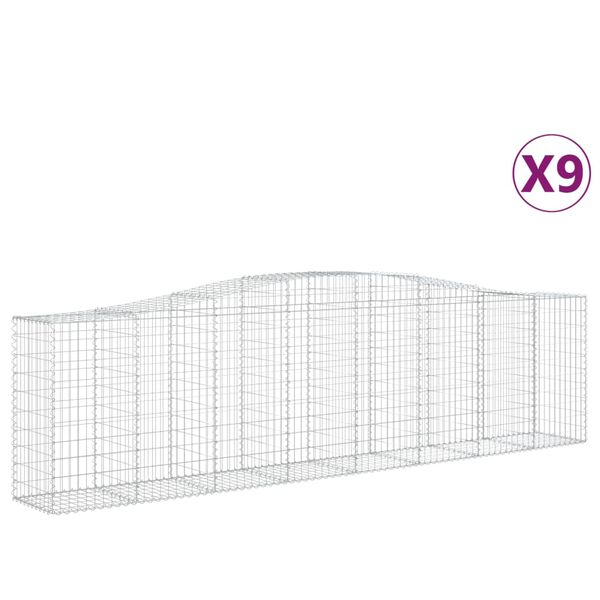 vidaXL Kosze gabionowe, 9 szt, 400x50x100/120 cm, galwanizowane żelazo