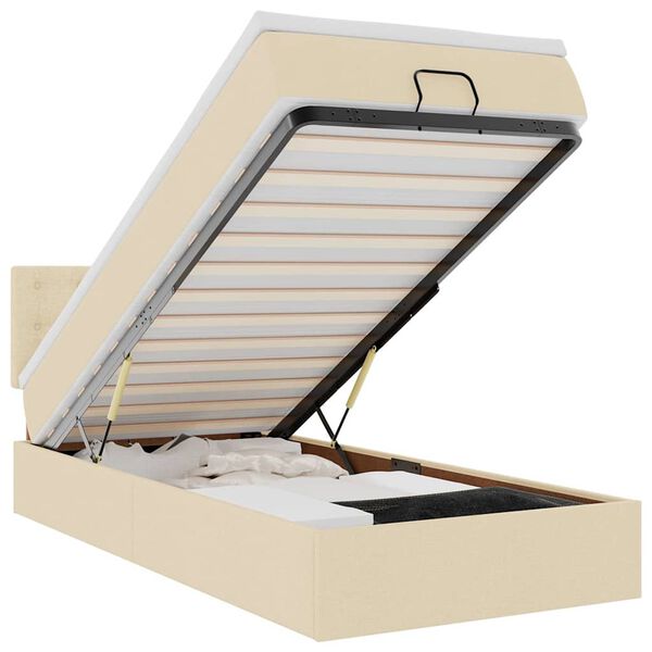 vidaXL Otomana Ł&oacute;żko z Materacem i LED, kremowy, 90x200 cm, tkanina
