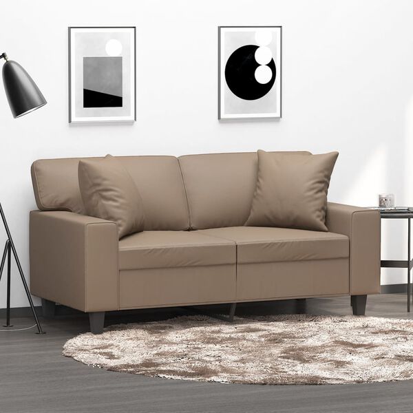 vidaXL 2-osobowa sofa z poduszkami, cappuccino, 120 cm, sztuczna sk&oacute;ra