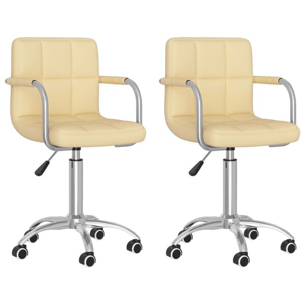 vidaXL Obrotowe krzesła stołowe, 2 szt., kremowe, sztuczna sk&oacute;ra