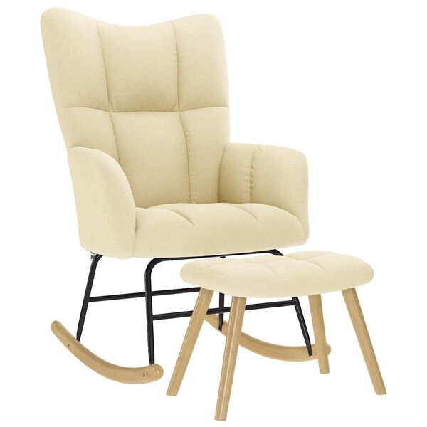 vidaXL Fotel bujany z podnóżkiem, kremowy, obity tkaniną