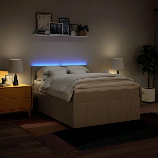 vidaXL Ł&oacute;żko kontynentalne z materacem, kremowe, tkanina, 140x200 cm