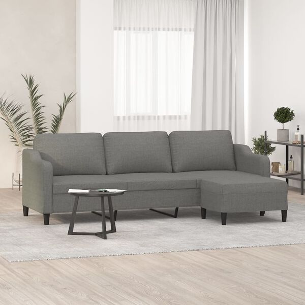 vidaXL 3-osobowa sofa z podn&oacute;żkiem, ciemnoszara, 210 cm, tkaniną