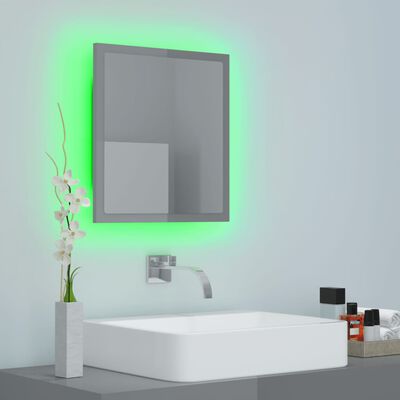 vidaXL Lustro łazienkowe LED, wysoki połysk, szare, 40x8,5x37cm, akryl
