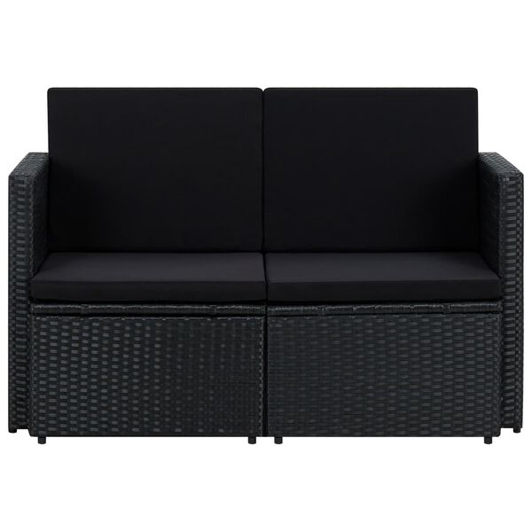 vidaXL 2-osobowa sofa ogrodowa z poduszkami, czarna, polirattan
