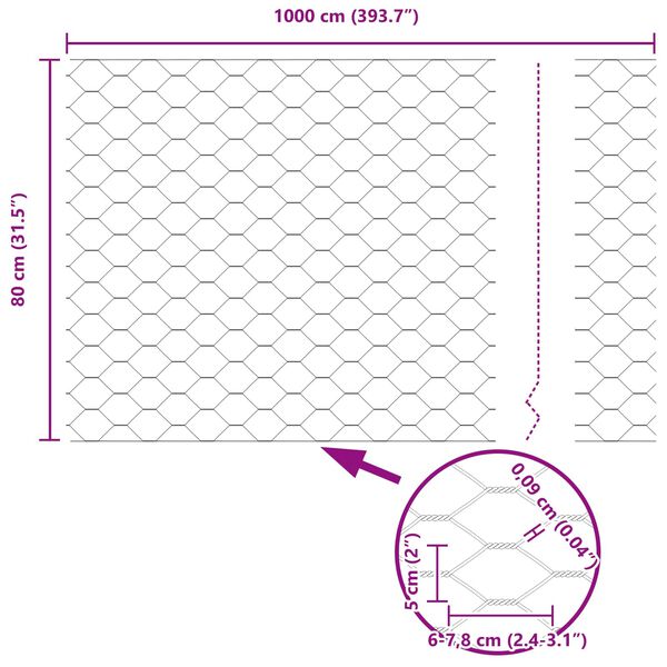 vidaXL Ogrodzenie heksagonalne Zielony 0.8 x 10 m Stal