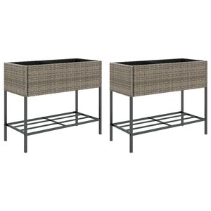 vidaXL Donice ogrodowe z p&oacute;łką, 2 szt., szare, 90x40x75 cm, polirattan