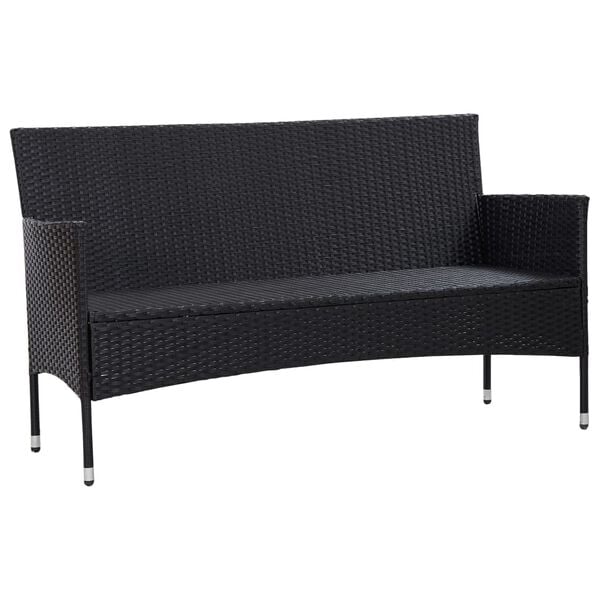 vidaXL 3-osobowa sofa ogrodowa z poduszkami, polirattan, czarna
