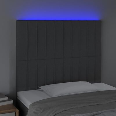 vidaXL Zagłówek do łóżka z LED, ciemnoszary, 90x5x118/128 cm, tkanina