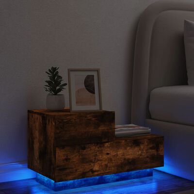vidaXL Szafka nocna z oświetleniem LED, przydymiony dąb, 70x36x40,5 cm