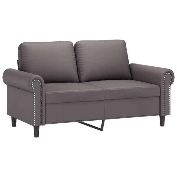 vidaXL 2-osobowa sofa z poduszkami, szara, 120 cm, sztuczna sk&oacute;ra