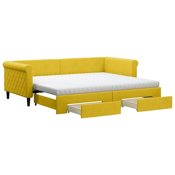 vidaXL Sofa rozsuwana z szufladami, ż&oacute;łta, 90x200 cm, aksamit
