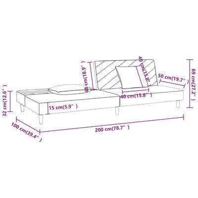 vidaXL 2-osobowa kanapa, 2 poduszki, jasnoszara, tapicerowana tkaniną