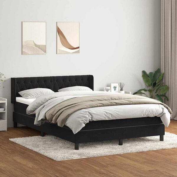 vidaXL Ł&oacute;żko typu Box Spring z materacem Czarny 160x220 cm Aksamit