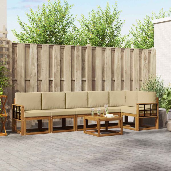vidaXL Zestaw sof na zewnątrz z poduszką 7 pcs Naturalny i Beżowy