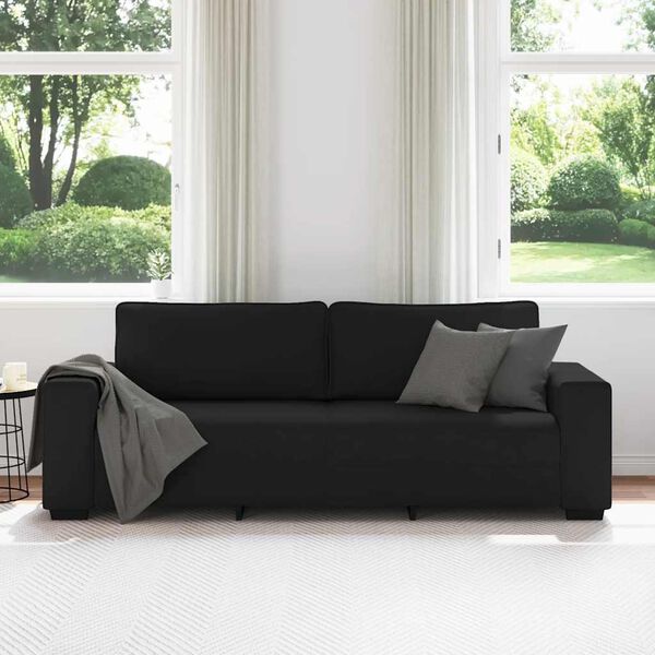 vidaXL Sofa 3-osobowa, czarna, 220x77x82 cm, tapicerowana tkaniną