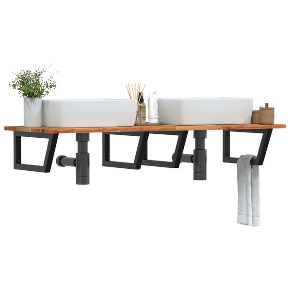 vidaXL P&oacute;łka ścienna pod umywalkę, stal i lite drewno akacjowe