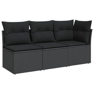 vidaXL Sofa ogrodowa z poduszkami, 3-osobowa, czarna, z polirattanu