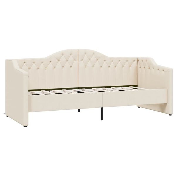 vidaXL Rama ł&oacute;żka, USB, kremowa, obita tkaniną, 90x200 cm