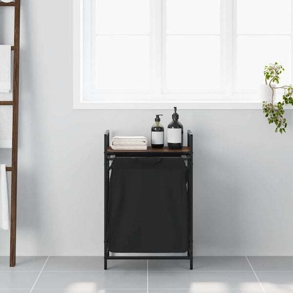 vidaXL Kosz na pranie 1 komora z półką, brązowy dąb