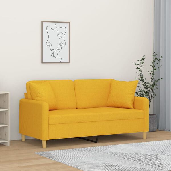 vidaXL 2-osobowa sofa wypoczynkowa z poduszkami, ż&oacute;łta, 140 cm