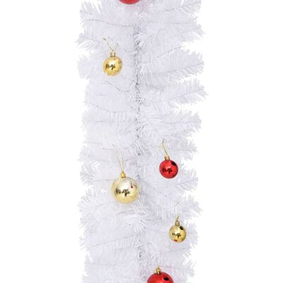 vidaXL Girlanda świąteczna ozdobiona bombkami, biała, 10 m