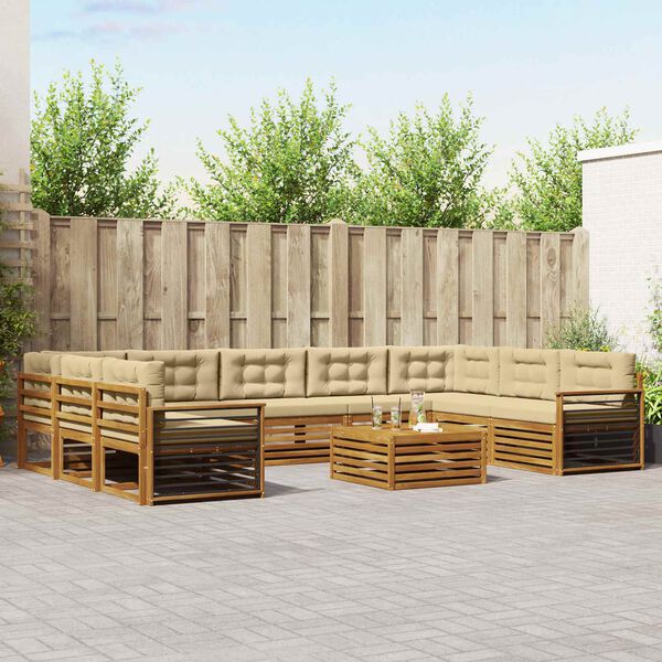 vidaXL Zestawy sof 10 pcs Naturalny i Beżowy Lite Drewno Akacji