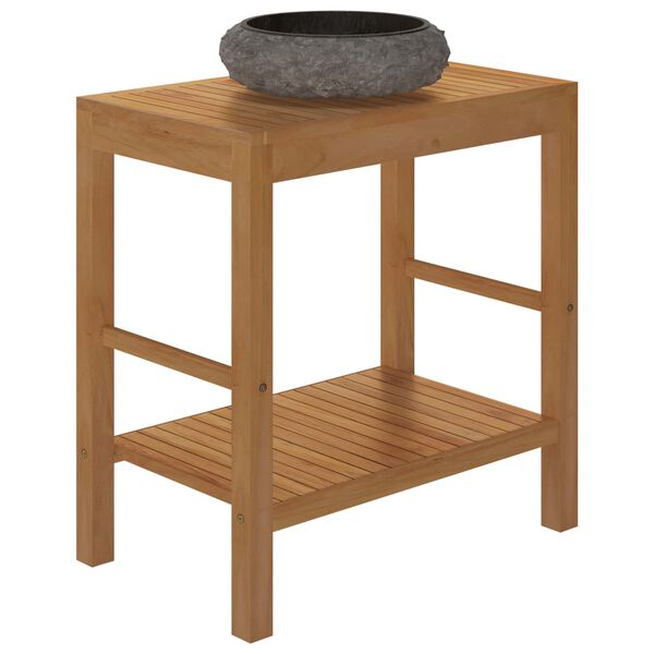 vidaXL Szafka łazienkowa z marmurową, czarną umywalką, drewno tekowe