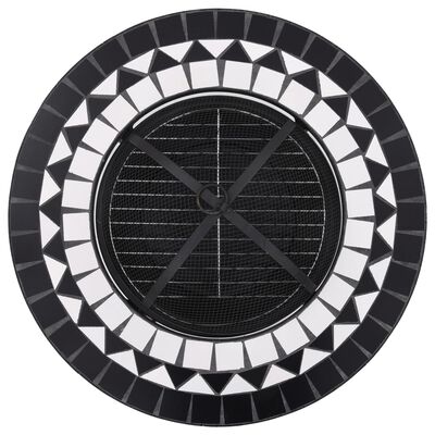 vidaXL Mozaikowe palenisko ze stolikiem, czarno-białe, 68 cm, ceramika
