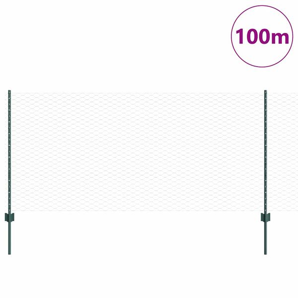 vidaXL Ogrodzenie z słupkiem Zielony 1 x 100 m Stal i PVC