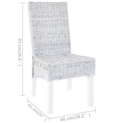 vidaXL Krzesła stołowe, 4 szt., jasnoszare, rattan Kubu i drewno mango