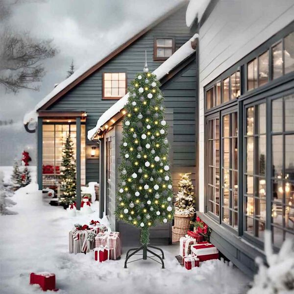 vidaXL Sztuczna choinka z podstawą Zielony 240 cm PVC, stal i plastik