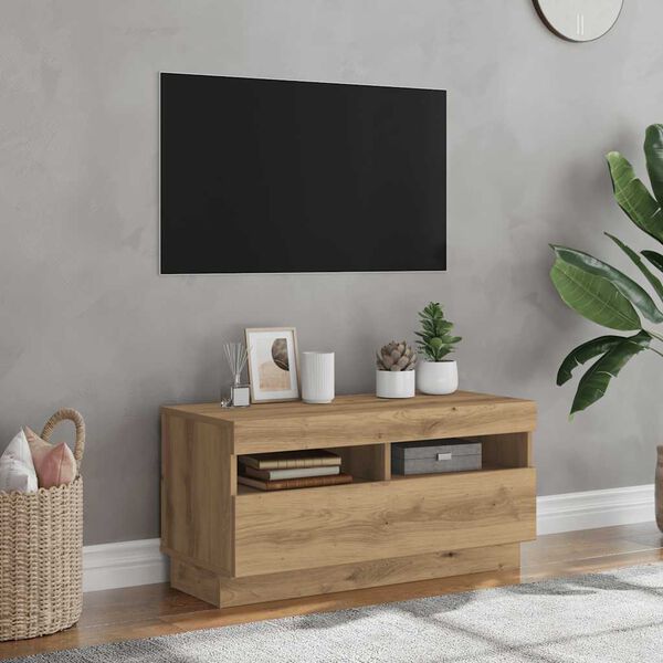 vidaXL Szafka pod TV z oświetleniem LED, dąb artisan, 80x35x40 cm