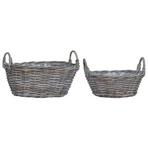 vidaXL Kosz na rośliny z przechowywaniem 2 pcs Szary Rattan Lacak