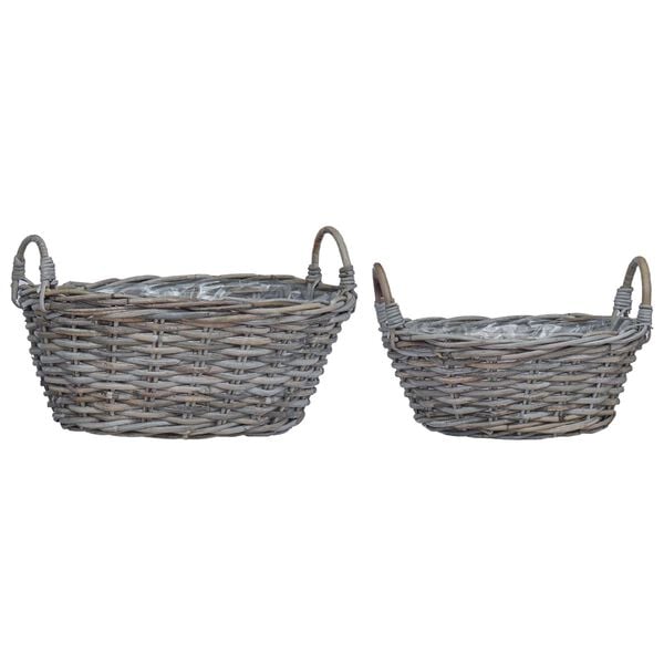 vidaXL Kosz na rośliny z przechowywaniem 2 pcs Szary Rattan Lacak