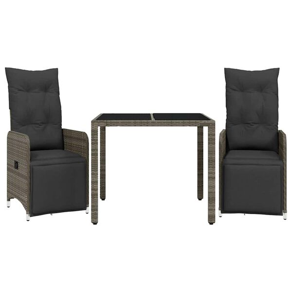 vidaXL 3-cz. zestaw mebli ogrodowych z poduszkami, szary, polirattan