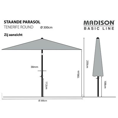 Madison Parasol Tenerife, 300 cm, okrągły, szary