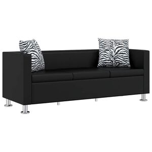 vidaXL Sofa 3-osobowa ze sk&oacute;ry syntetycznej, czarna
