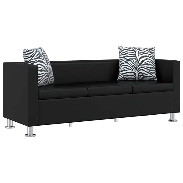vidaXL Sofa 3-osobowa ze sk&oacute;ry syntetycznej, czarna