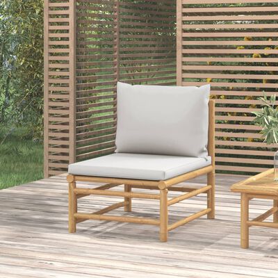 vidaXL Środkowa sofa ogrodowa z jasnoszarymi poduszkami, bambusowa