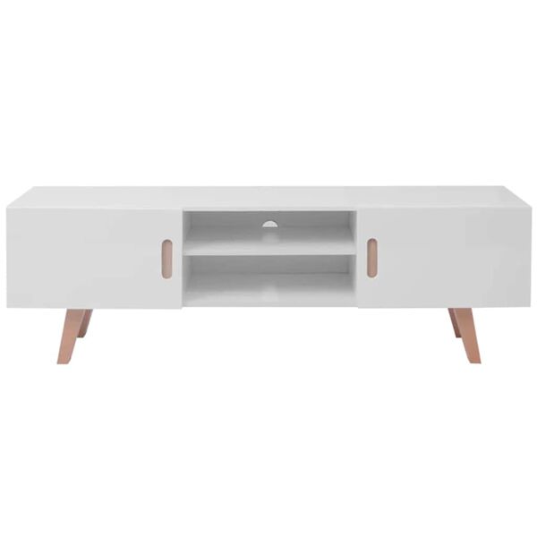 vidaXL Szafka pod TV, MDF, 150x35x48,5 cm, wysoki połysk, biała