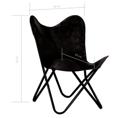 vidaXL Krzesło motyl, dziecięce, czarne, skóra naturalna
