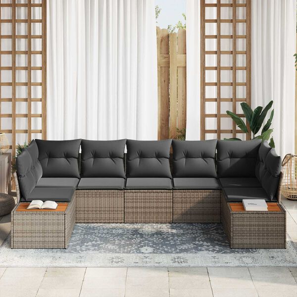 vidaXL Zestaw Sof na Ogród z poduszką 7 pcs Szary Technorattan