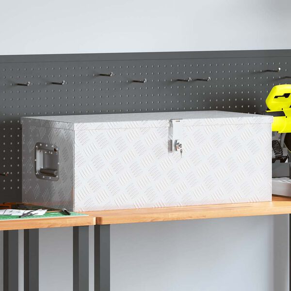 vidaXL Skrzynka do przechowywania, srebrna, 80x39x30 cm, aluminium